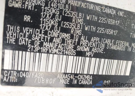 2021 Toyota Rav4 Xle из США, поврежденный, VIN 2T3P1RFV9MC214605